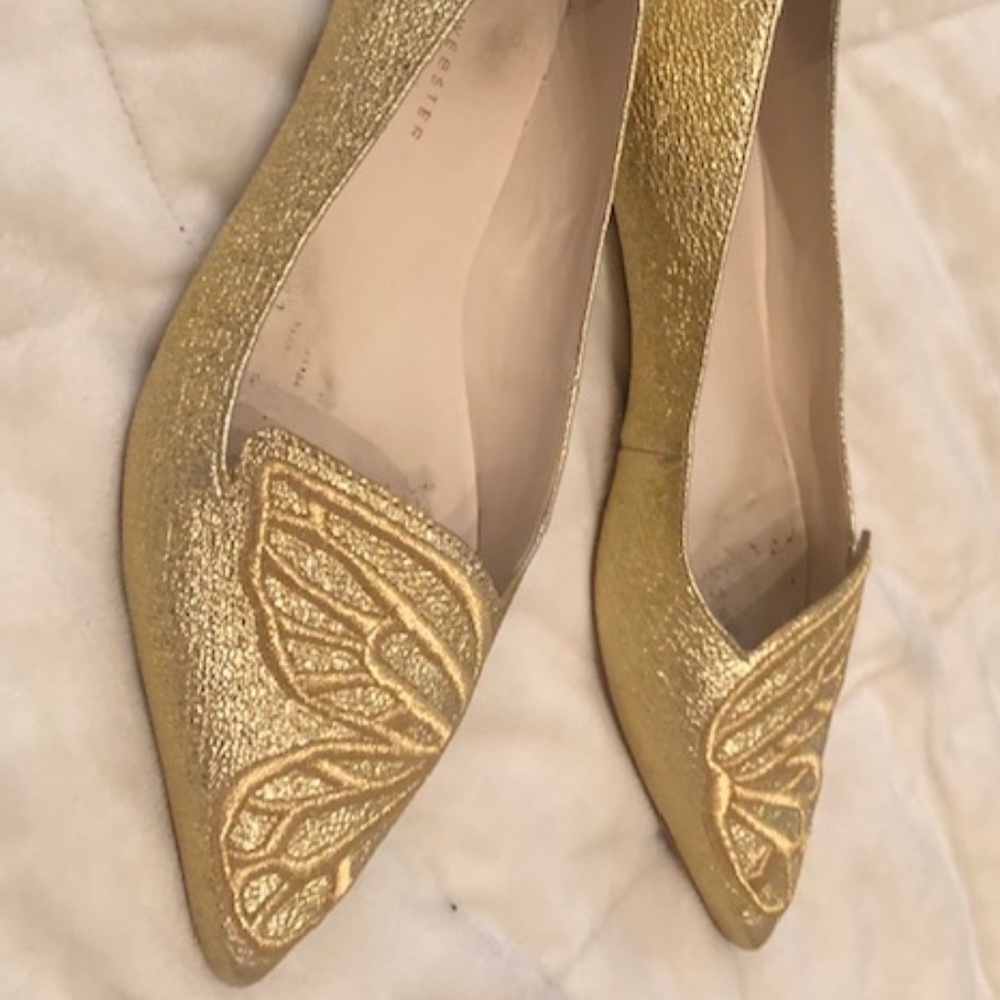 SOPHIA WEBSTER BIBI GOLD CRACKLE BUTTERFLY FLATS SIZE 7